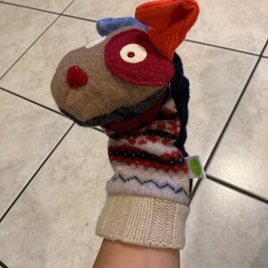 Cate and Levi wool dog puppet